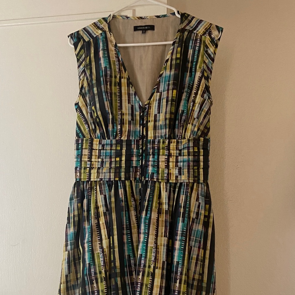 Lafayette 148 New York Plaid Midi Dress - Black, Green, Yellow